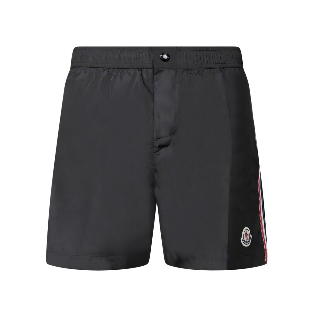 MONCLER Black Shorts with Distinctive Side Stripe